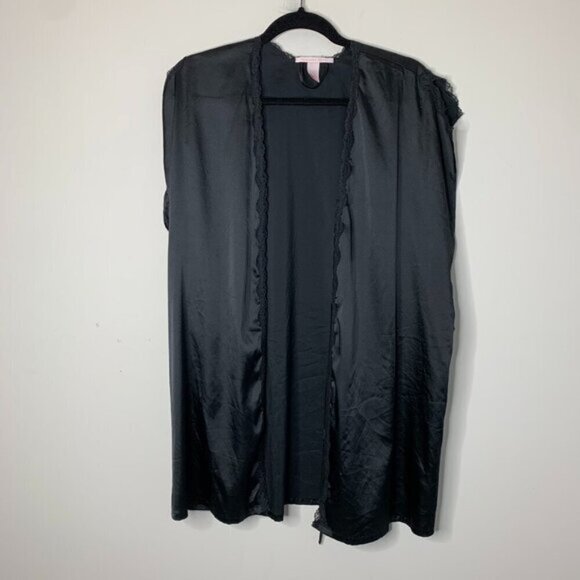 Victoria's Secret Women's Satin Lace lingerie Robe Black Size Small Y2k 2000s - Picture 2 of 9